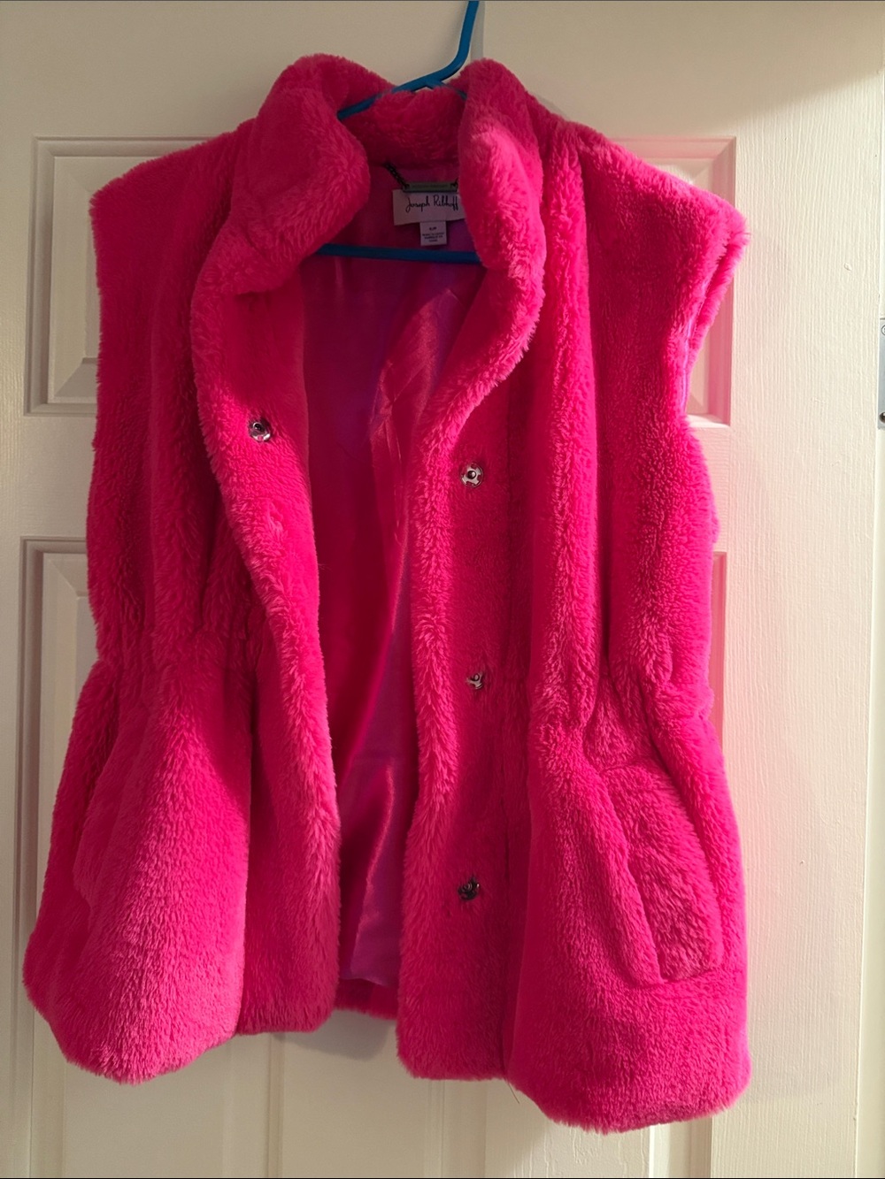Joseph Ribkoff Vibrant Hot Pink Faux Fur Vest
